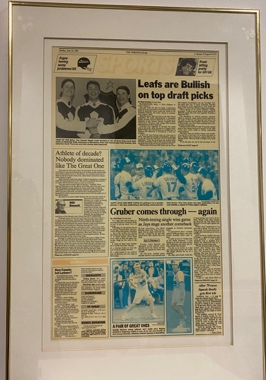 Lot # 6.13 Framed sports section of The Toronto Star. Headline: “Leafs are Bullish on top draft picks”