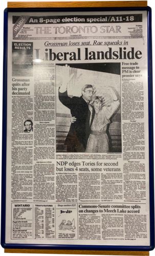 Lot # 22.1 Toronto Star September 11th, 1987 “Liberal Landslide”