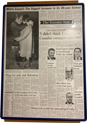 Lot # 22.3 The Toronto Star Tuesday December 5th 1972 “’I didn’t think I could win’ Crombie youngest since 1867”