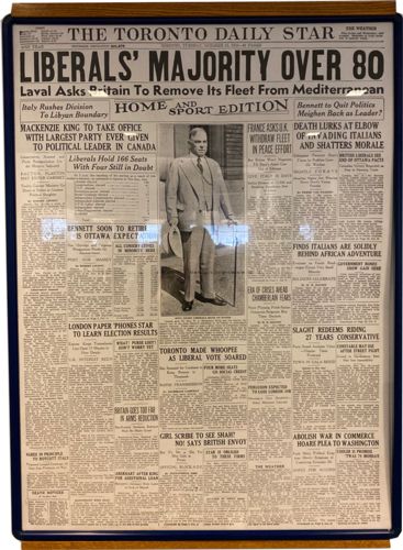 Lot # 22.7 The Toronto Daily Star Tuesday October 15th 1935 “Liberals’ Majority Over 80”