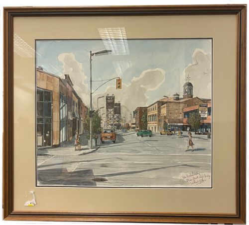 Image for Lot#28.4 Signed by Ben Babelowsky Original Ink and Water Colour Main Street lift Bridge in Welland Ontario