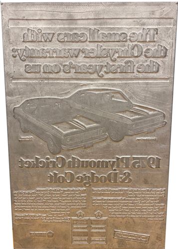 Lot #35.4 Heavy Metal Press Plate Ad for Dodge Colt and Plymouth Cricket