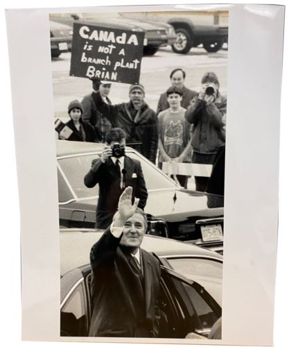 lot #46.8, Brian Mulroney waving with protesters photo