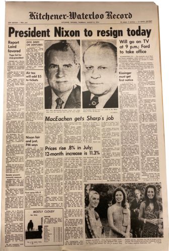 Lot #52.3 – Black and White Print “President Nixon to resign today”