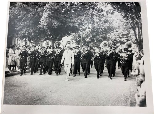 Lot # 54.3 Black and White Photograph Sound of Summer marching band 1950s