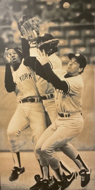 Image for Lot # 8.1 “Pile Up – Three Yankees vie for the ball.” Photographed by Jim Wilkes Toronto 1985 Includes plaque