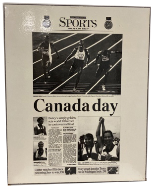 Lot #8.16 Toronto Star Sports “Canada Day – Bailey's simply golden, sets world 100 record in controversial final” July 28th, 1996